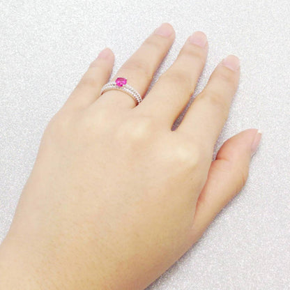 Solitaire 0.45ct Red CZ Ring Set in Sterling Silver