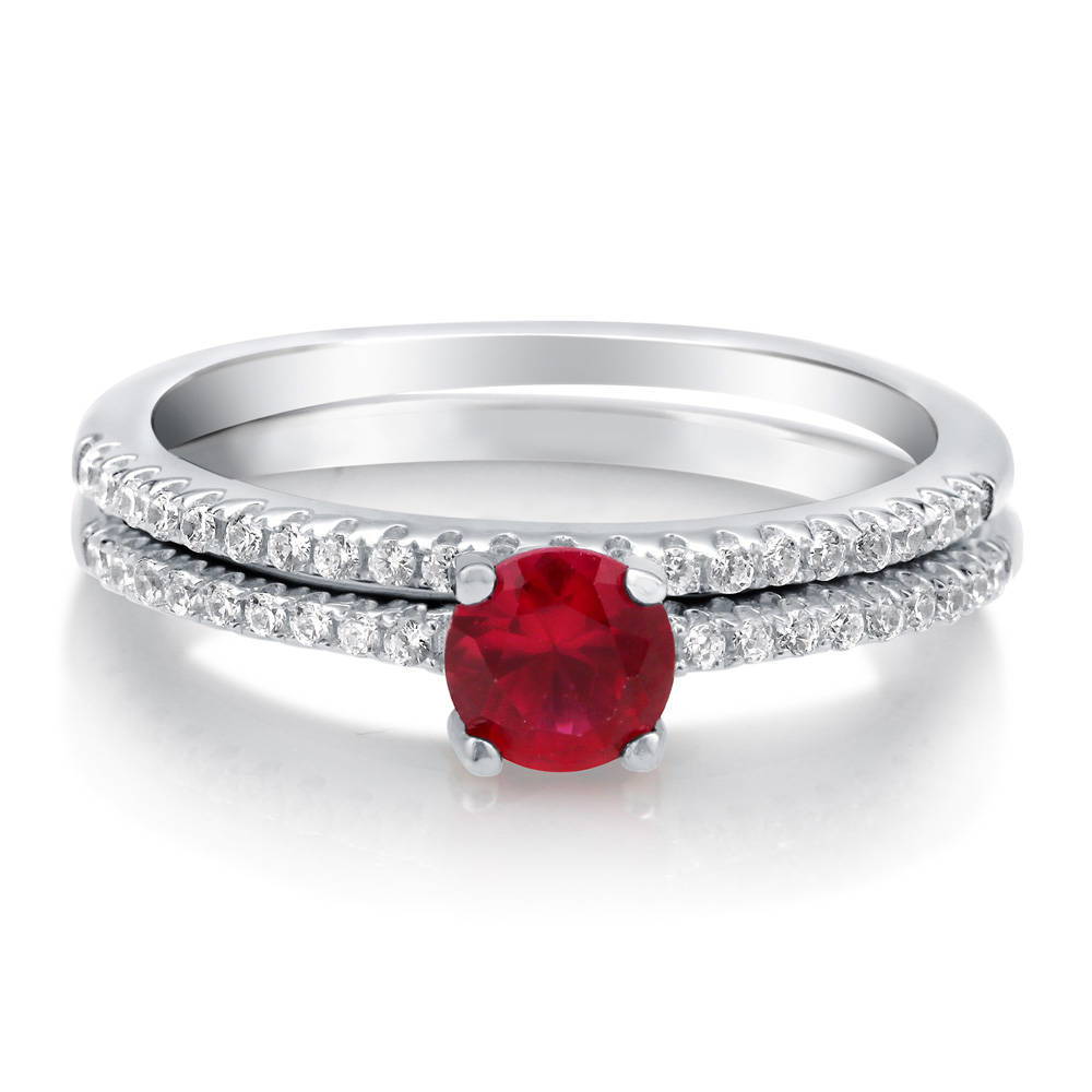 Solitaire 0.45ct Ruby-Red CZ Ring Set in Sterling Silver, 1 of 5