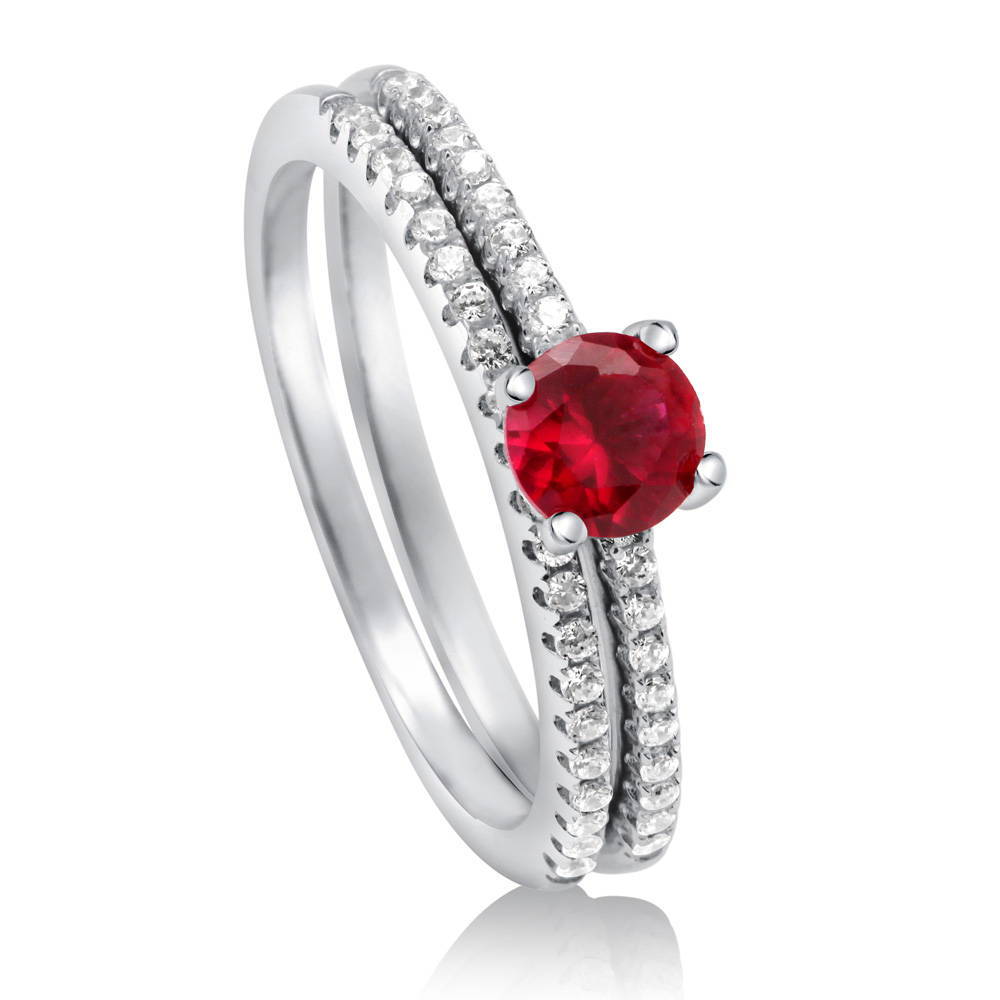 Front view of Solitaire 0.45ct Ruby-Red CZ Ring Set in Sterling Silver, 2 of 5