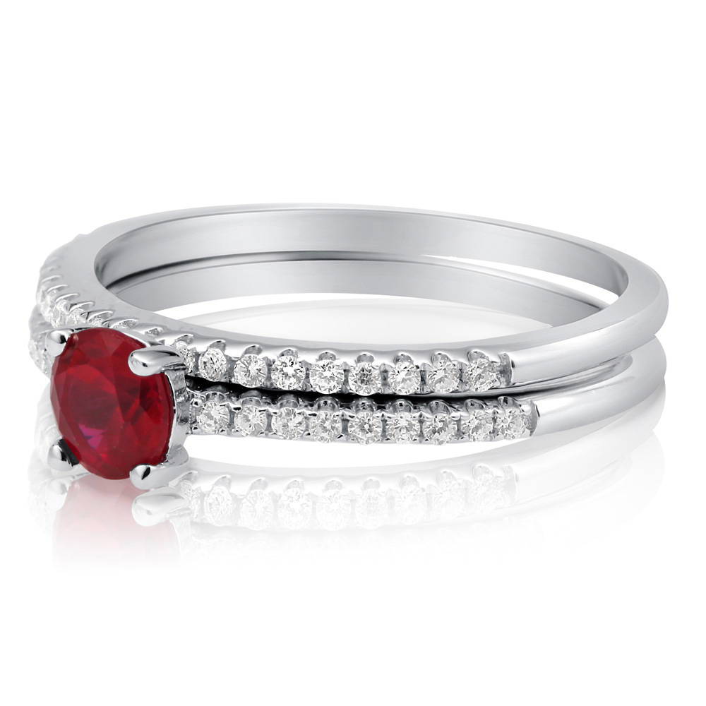 Angle view of Solitaire 0.45ct Ruby-Red CZ Ring Set in Sterling Silver, 3 of 5
