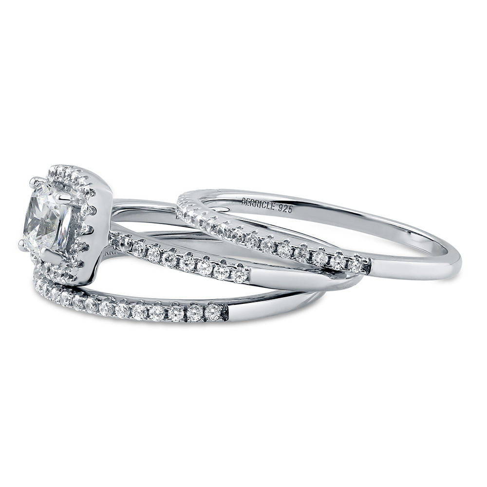 Angle view of Halo Cushion CZ Ring Set in Sterling Silver, 5 of 10