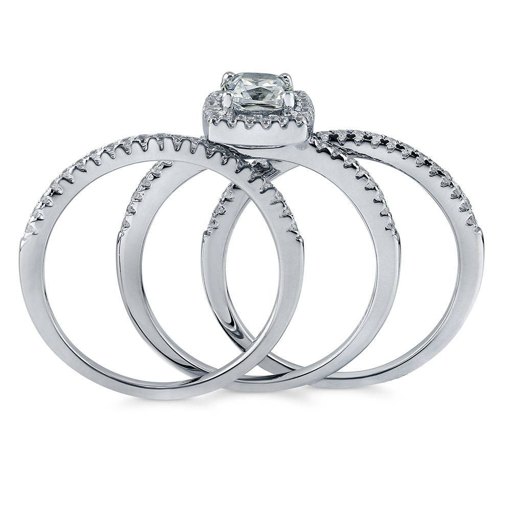 Alternate view of Halo Cushion CZ Ring Set in Sterling Silver, 8 of 10