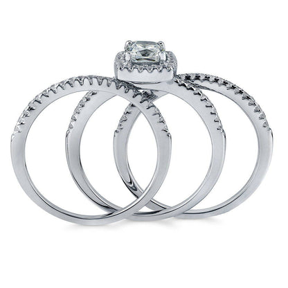 Halo Cushion CZ Ring Set in Sterling Silver