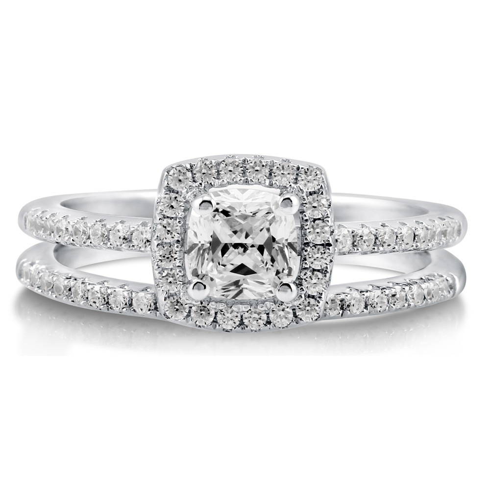 Halo Cushion CZ Ring Set in Sterling Silver