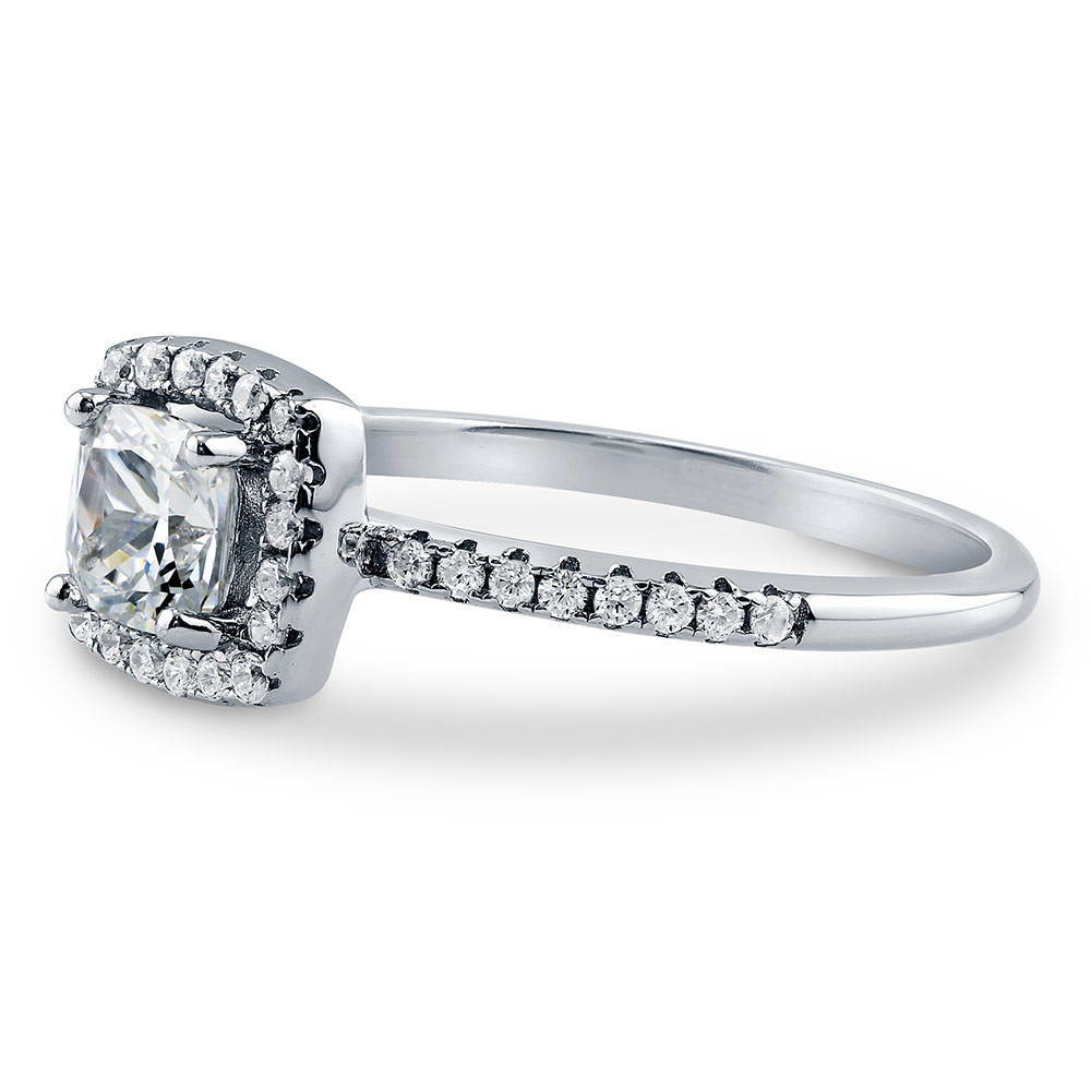 Angle view of Halo Cushion Cut CZ Ring in Sterling Silver, 5 of 7