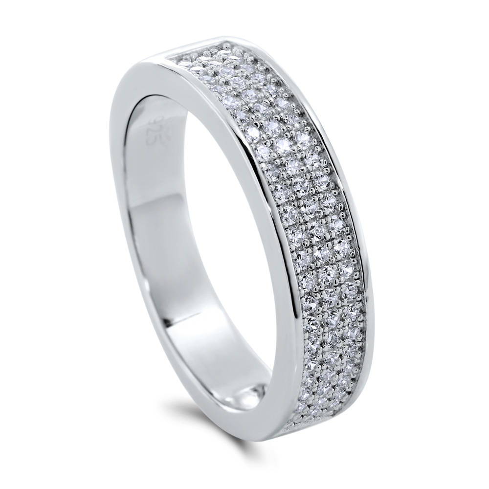 Front view of Micro Pave Set CZ Half Eternity Ring in Sterling Silver, 4 of 6