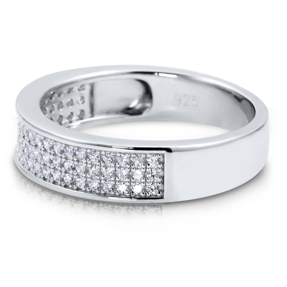 Angle view of Micro Pave Set CZ Half Eternity Ring in Sterling Silver, 5 of 6