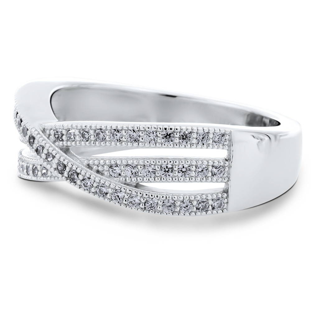 Angle view of Woven CZ Ring in Sterling Silver, 5 of 6