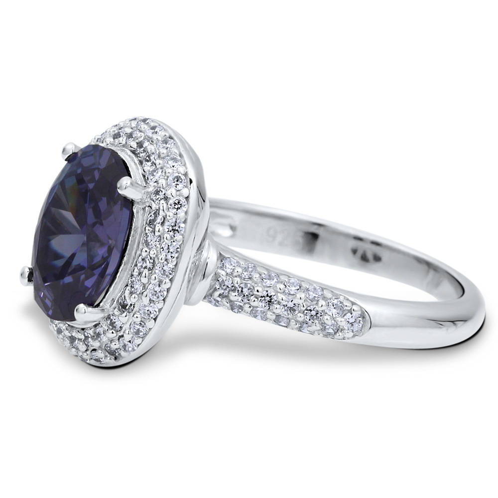 Halo Blue Oval CZ Ring in Sterling Silver
