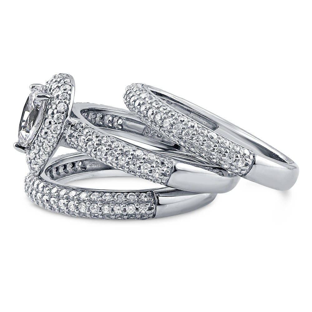 Halo Pear CZ Ring Set in Sterling Silver