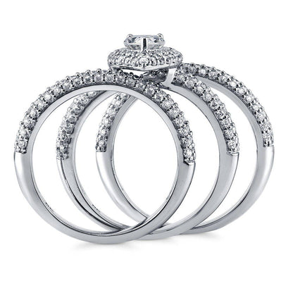 Halo Pear CZ Ring Set in Sterling Silver
