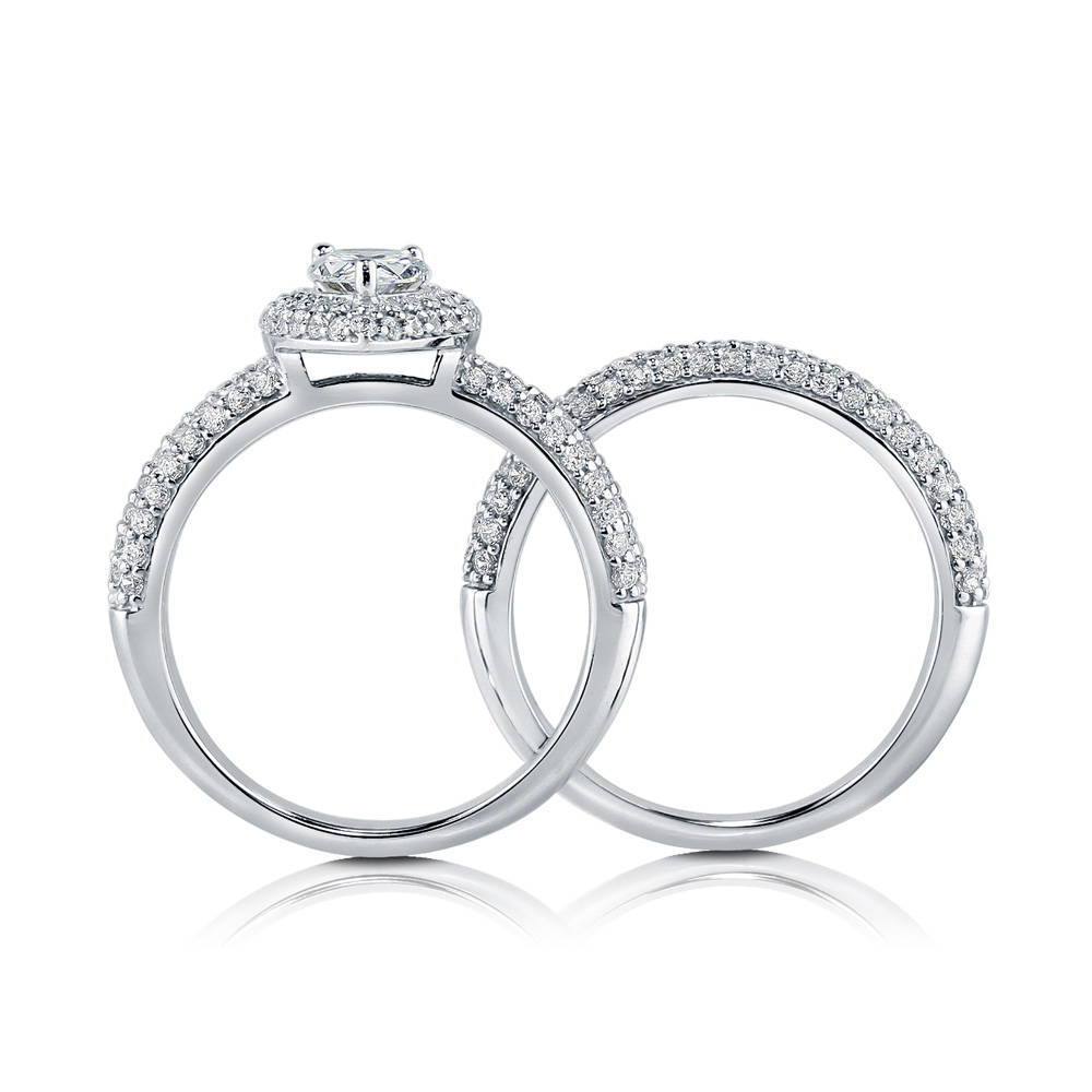 Halo Pear CZ Ring Set in Sterling Silver