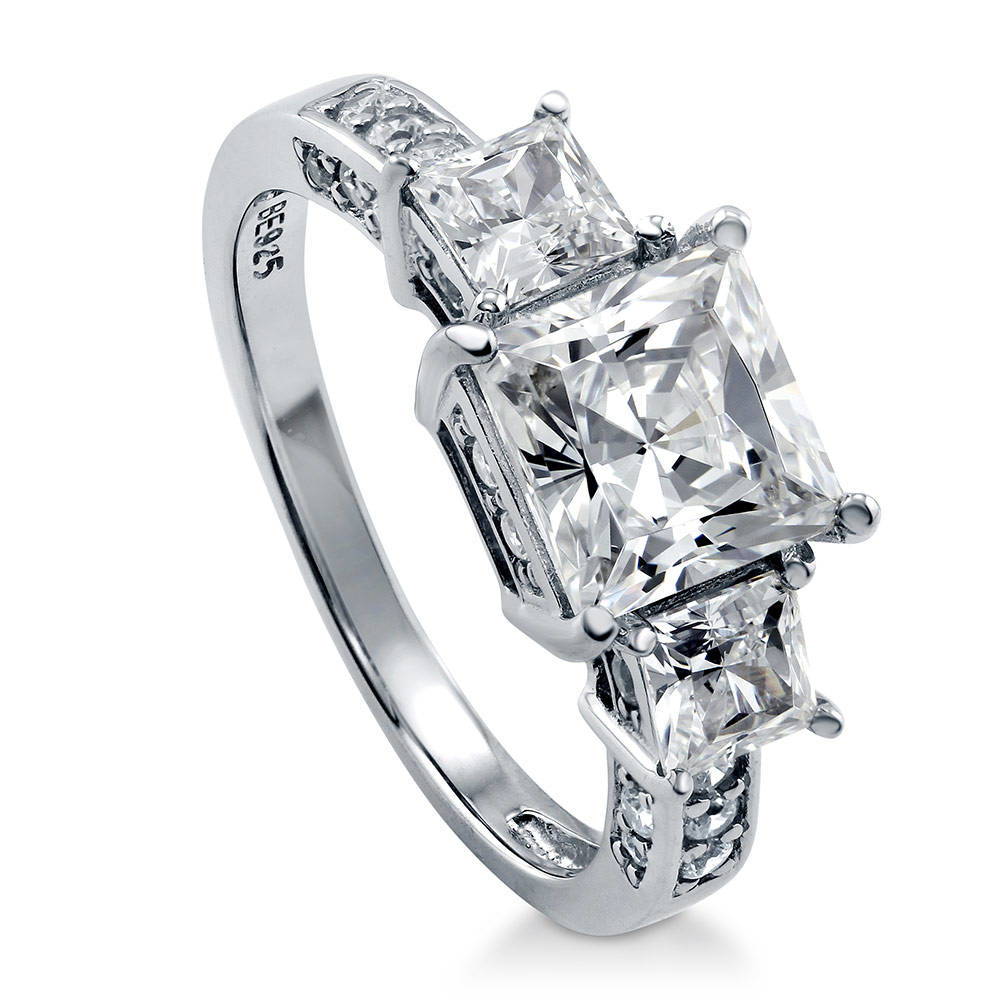 3-Stone Princess CZ Ring in Sterling Silver