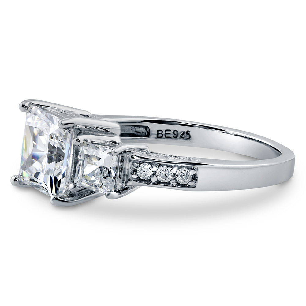 3-Stone Princess CZ Ring in Sterling Silver