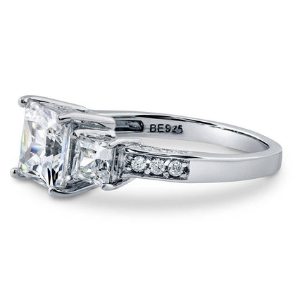 3-Stone 2ct Princess CZ Ring in Sterling Silver