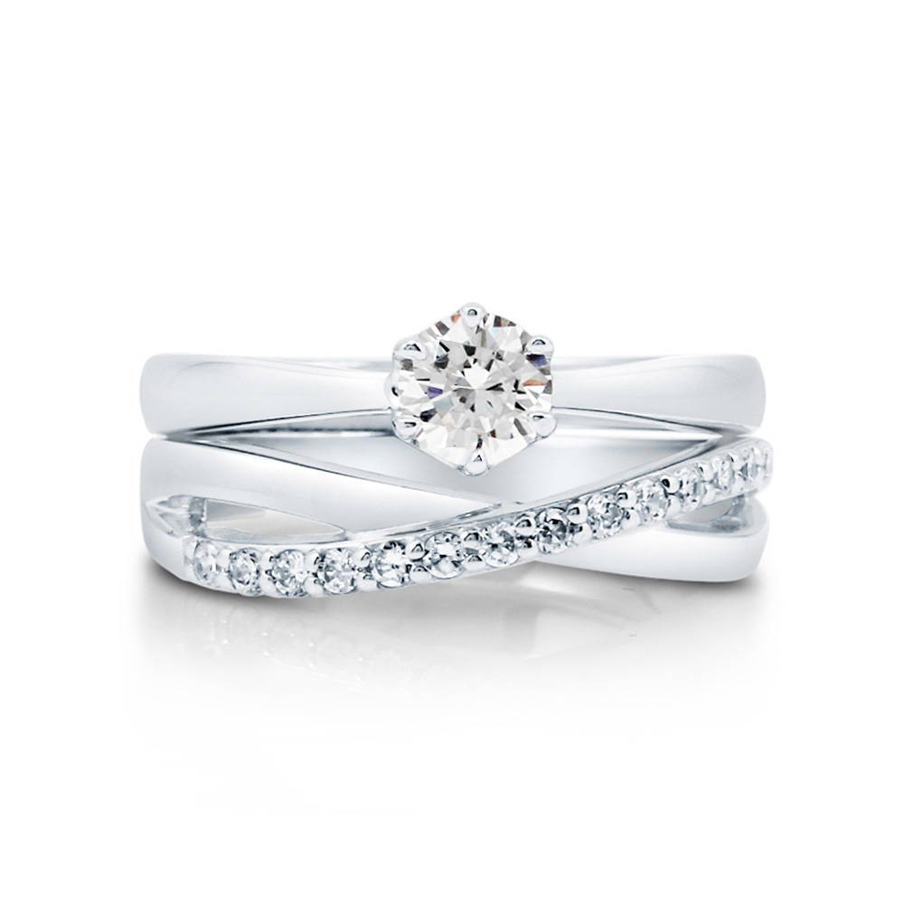 Solitaire Infinity Criss Cross CZ Ring Set in Sterling Silver