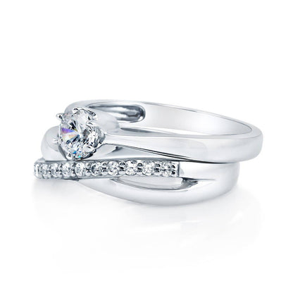 Solitaire Infinity Criss Cross CZ Ring Set in Sterling Silver
