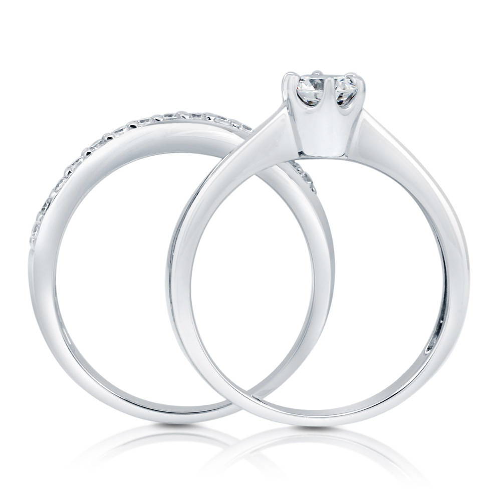 Solitaire Infinity Criss Cross CZ Ring Set in Sterling Silver