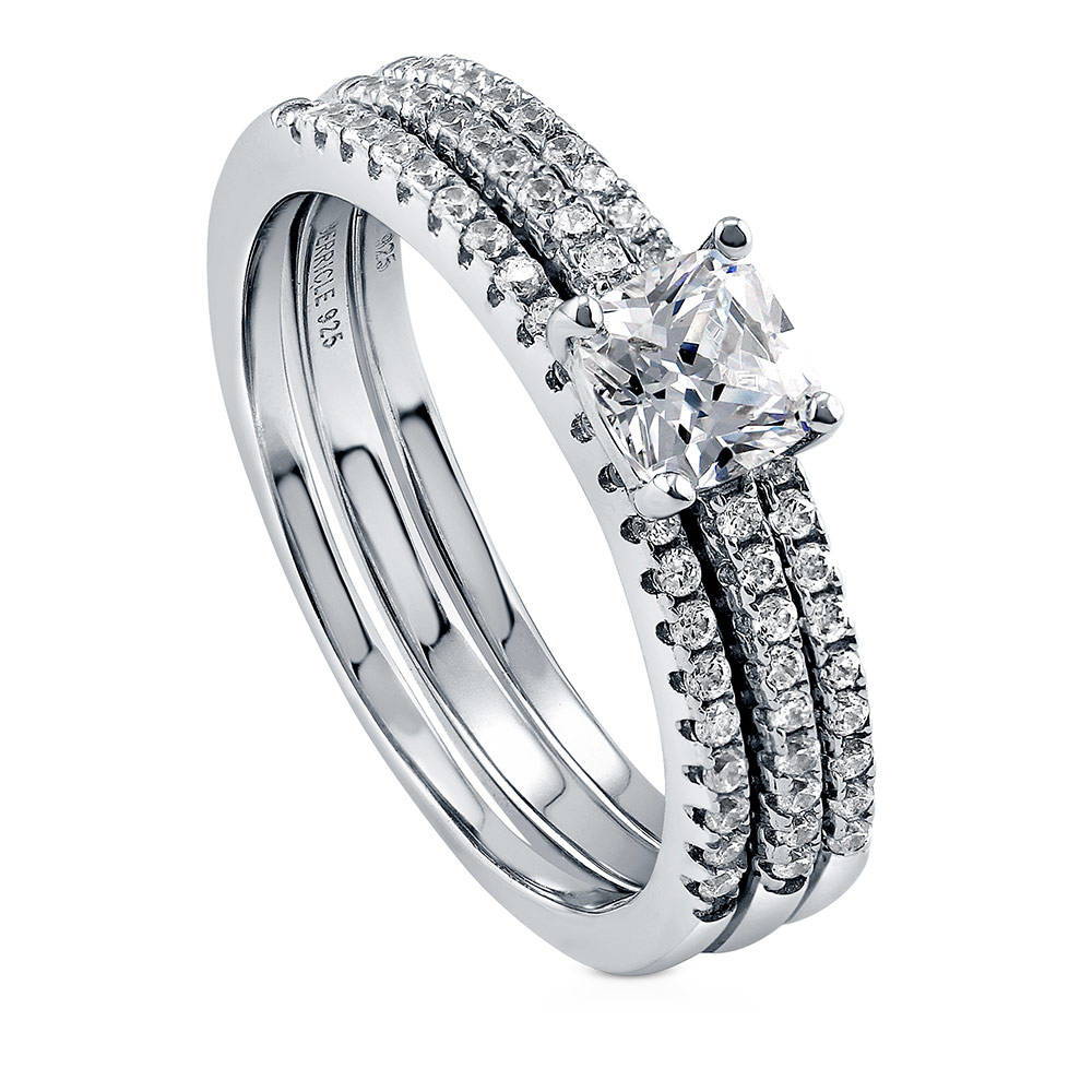 Front view of Solitaire 0.6ct Cushion CZ Ring Set in Sterling Silver, 4 of 9