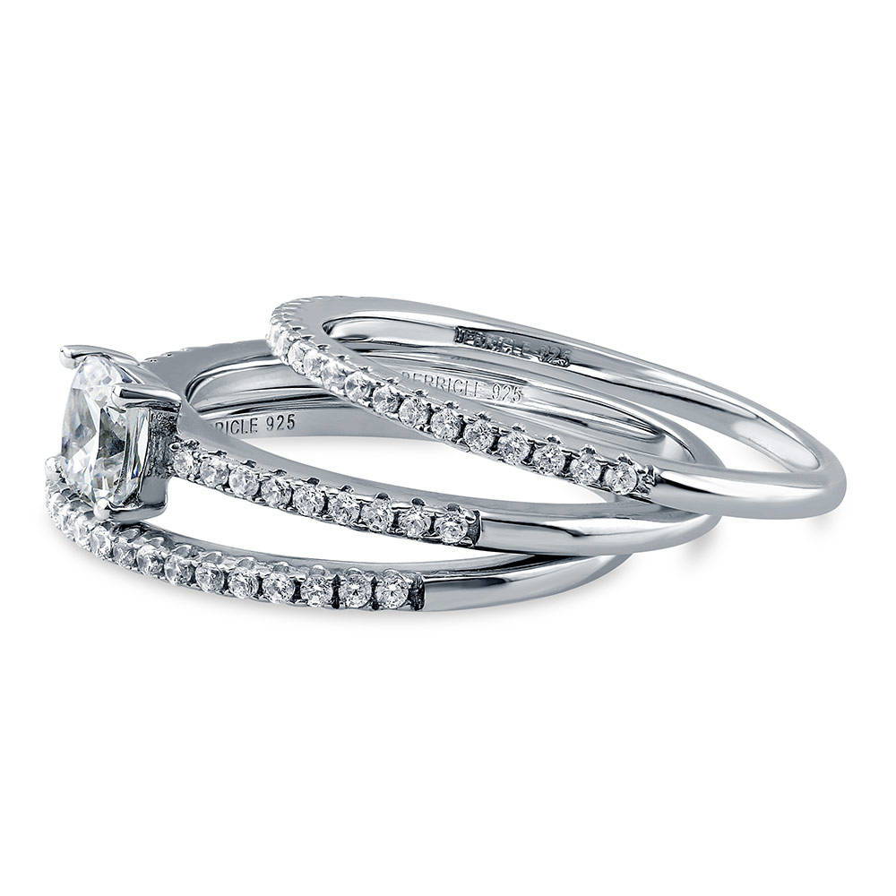 Angle view of Solitaire 0.6ct Cushion CZ Ring Set in Sterling Silver, 5 of 9