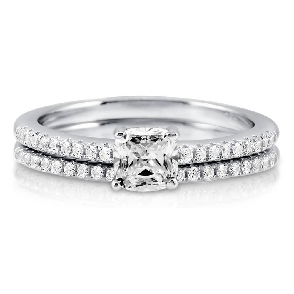 Solitaire 0.6ct Cushion CZ Ring Set in Sterling Silver, 1 of 10