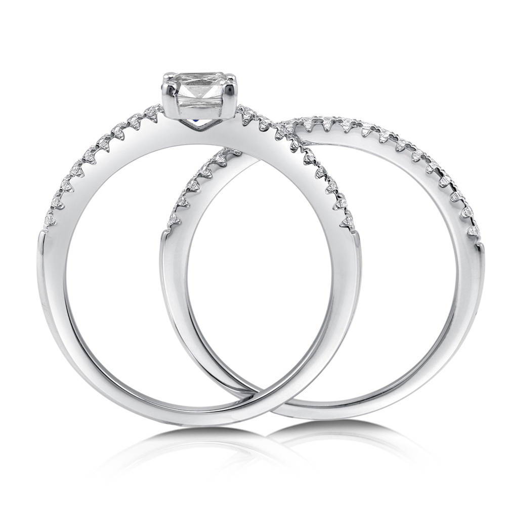 Front view of Solitaire 0.6ct Cushion CZ Ring Set in Sterling Silver, 8 of 10