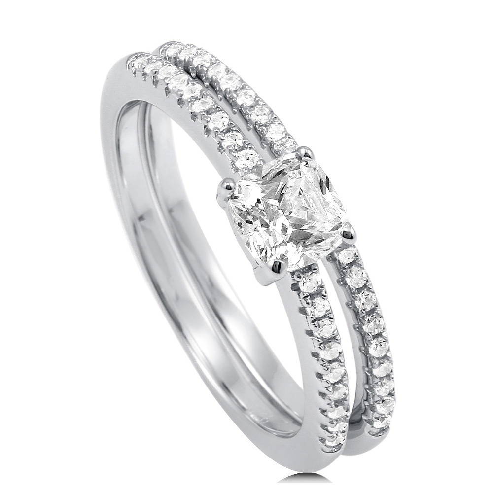 Alternate view of Solitaire 0.6ct Cushion CZ Ring Set in Sterling Silver, 4 of 10