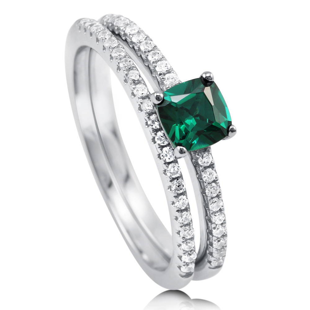 Solitaire 0.6ct Green Cushion CZ Ring Set in Sterling Silver