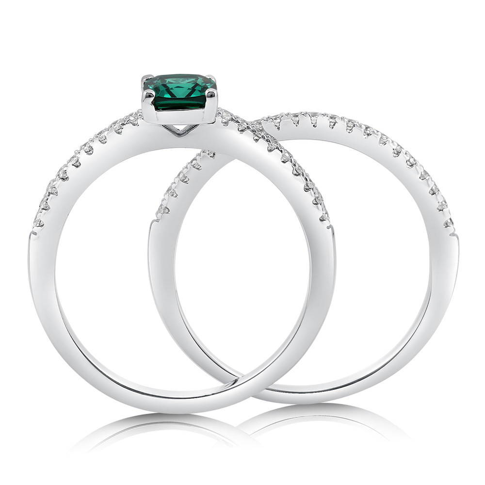 Solitaire 0.6ct Green Cushion CZ Ring Set in Sterling Silver