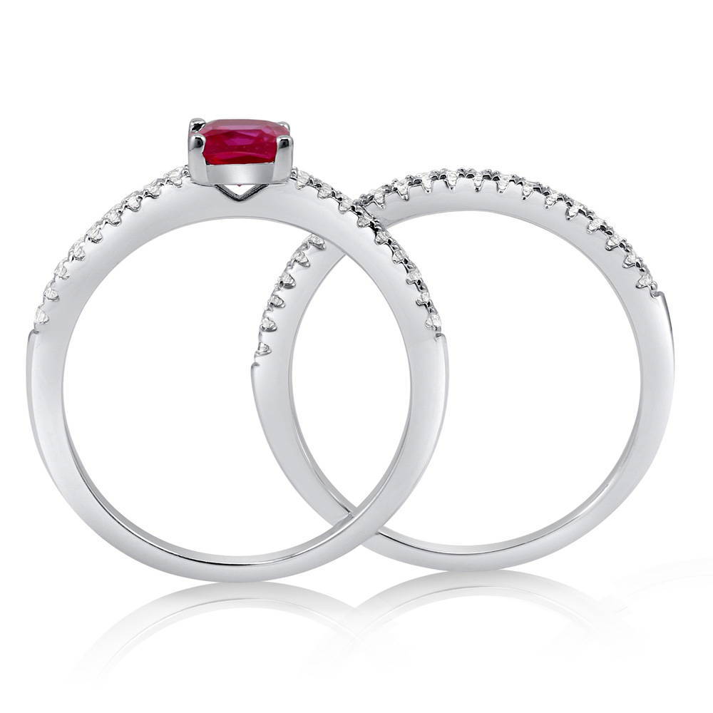 Alternate view of Solitaire 0.6ct Red Cushion CZ Ring Set in Sterling Silver, 4 of 5
