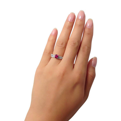 Solitaire 0.6ct Red Cushion CZ Ring Set in Sterling Silver