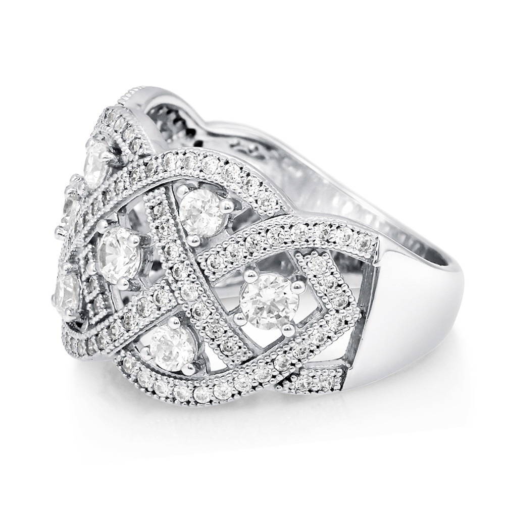 Angle view of Woven Art Deco CZ Ring in Sterling Silver, 5 of 8
