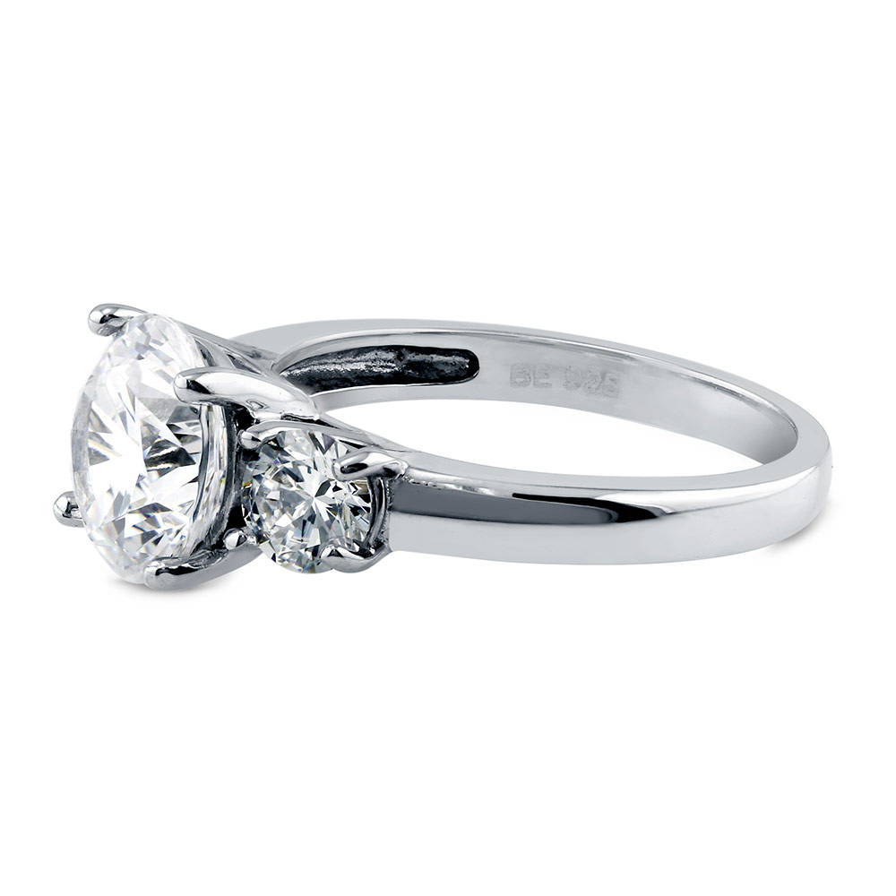 Angle view of 3-Stone 2.4ct CZ Ring in Sterling Silver, 5 of 15