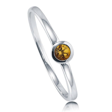 Solitaire Bezel Set Round Citrine Ring in 10K White Gold