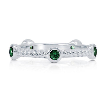 Bubble Cable Simulated Emerald CZ Stackable Band in Sterling Silver