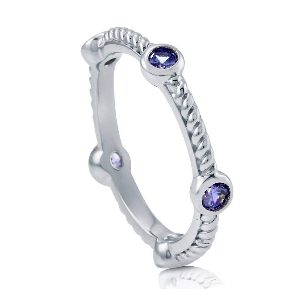Bubble Simulated Blue Tanzanite CZ Stackable Band in Sterling Silver