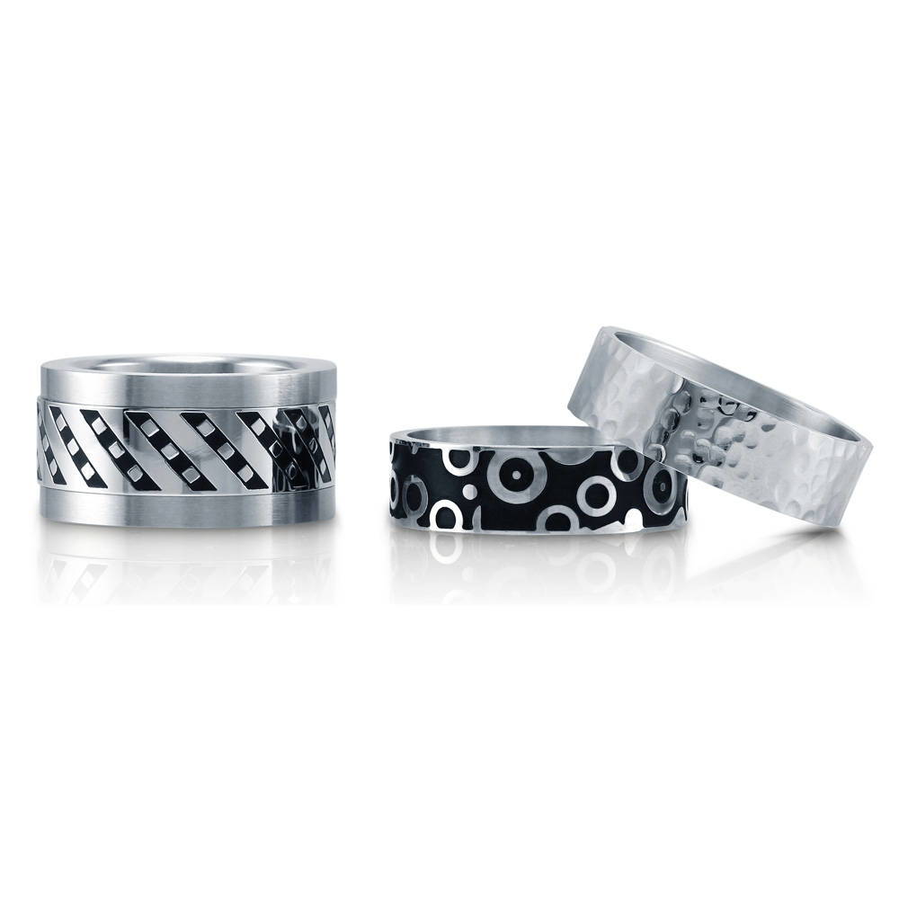 Angle view of Hammered Band in Stainless Steel, 3 of 4