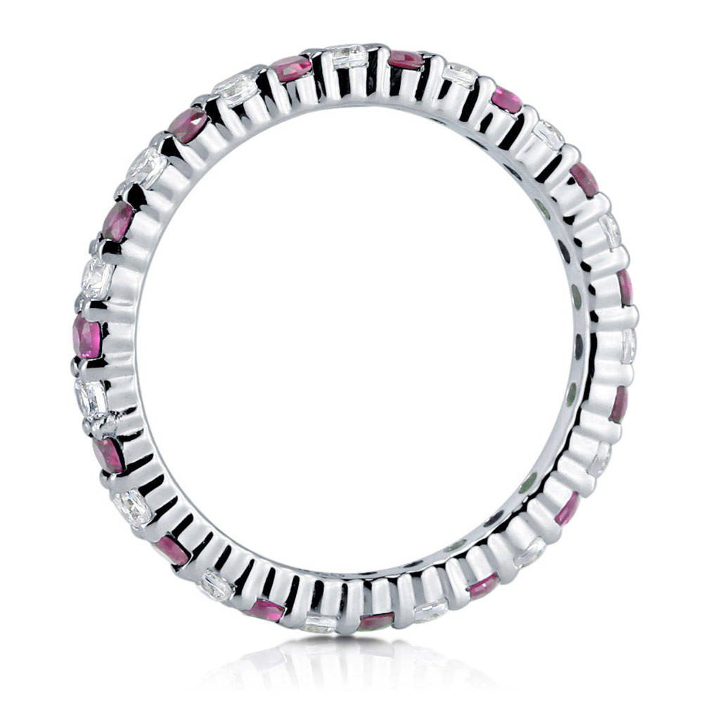 Simulated Ruby Pave Set CZ Stackable Eternity Ring in Sterling Silver