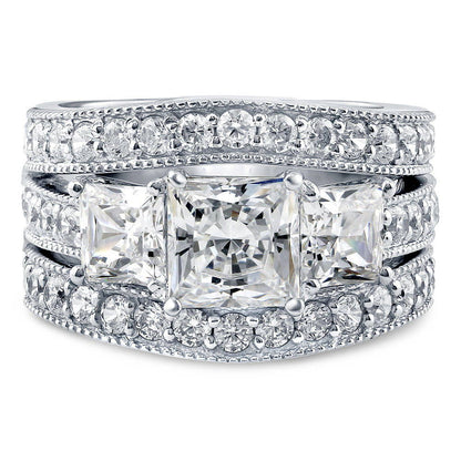 3-Stone 1.6ct Princess CZ Ring Set in Sterling Silver