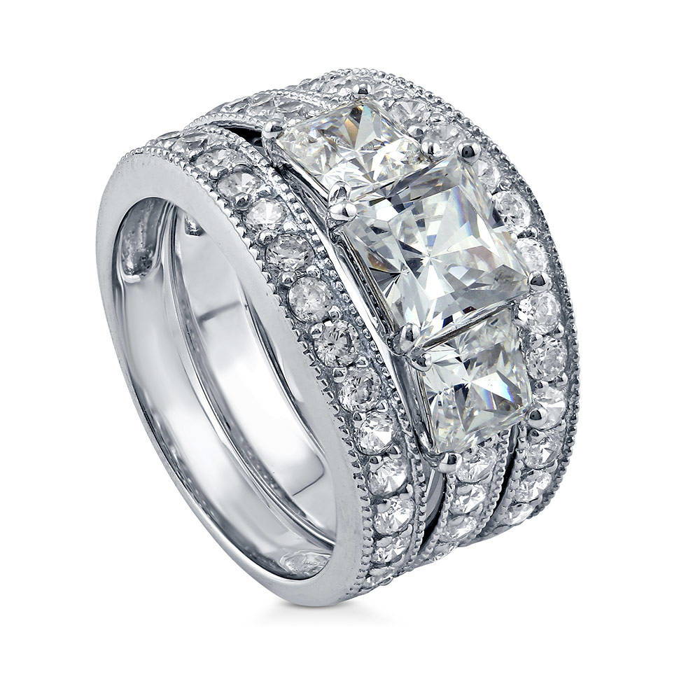 3-Stone 1.6ct Princess CZ Ring Set in Sterling Silver