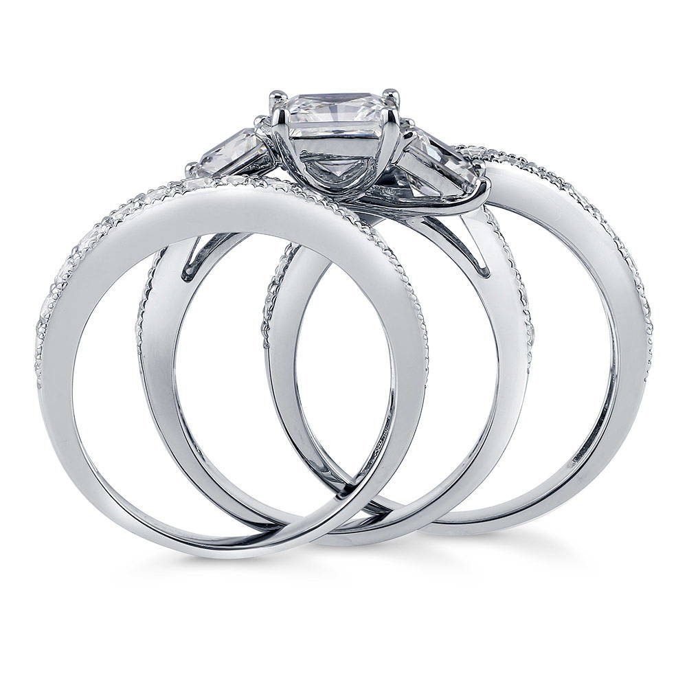 3-Stone 1.6ct Princess CZ Ring Set in Sterling Silver