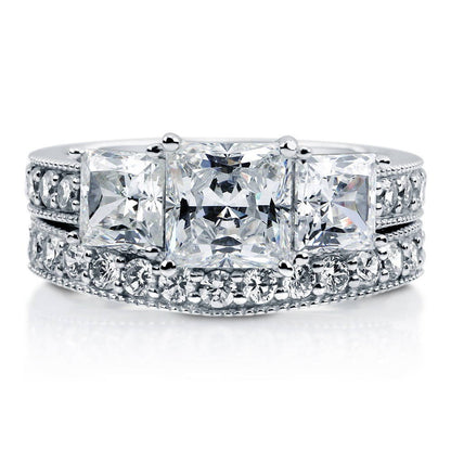 3-Stone 1.6ct Princess CZ Ring Set in Sterling Silver