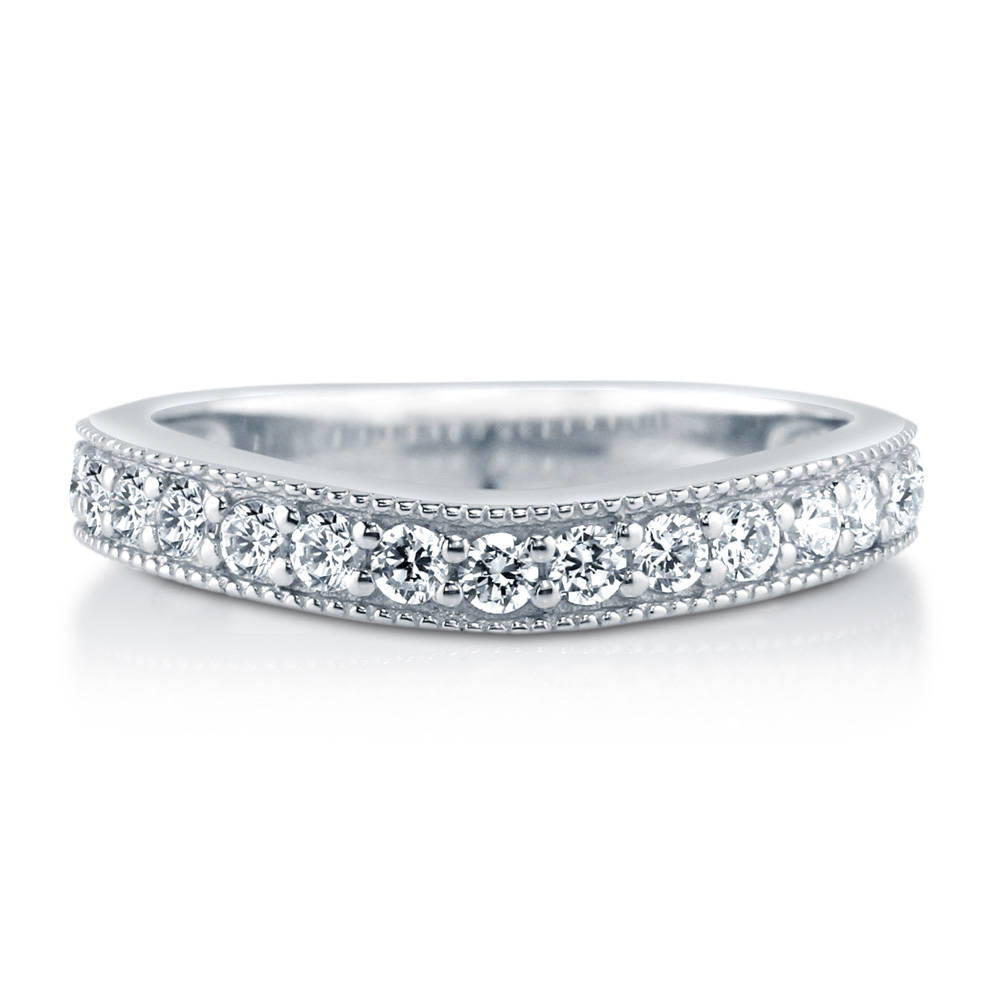 Pave Set CZ Curved Half Eternity Ring in Sterling Silver, 1 of 6