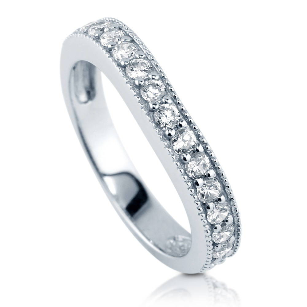 Front view of Pave Set CZ Curved Half Eternity Ring in Sterling Silver, 4 of 6