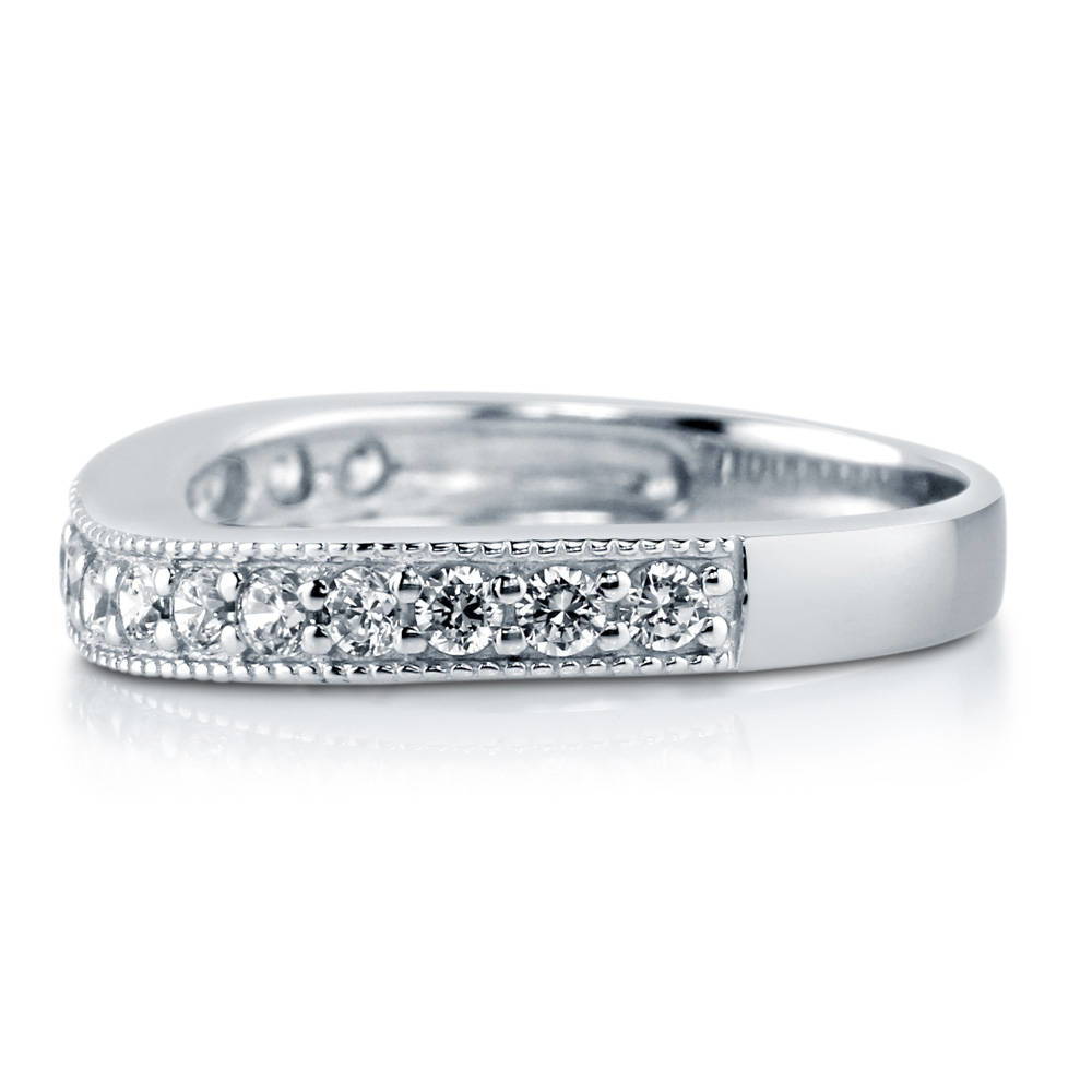 Angle view of Pave Set CZ Curved Half Eternity Ring in Sterling Silver, 5 of 6