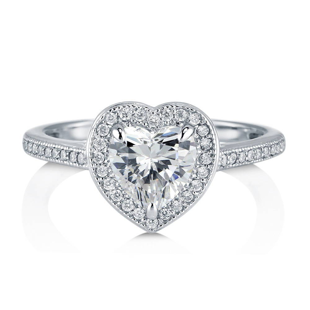 Halo Heart Heart CZ Ring in Sterling Silver