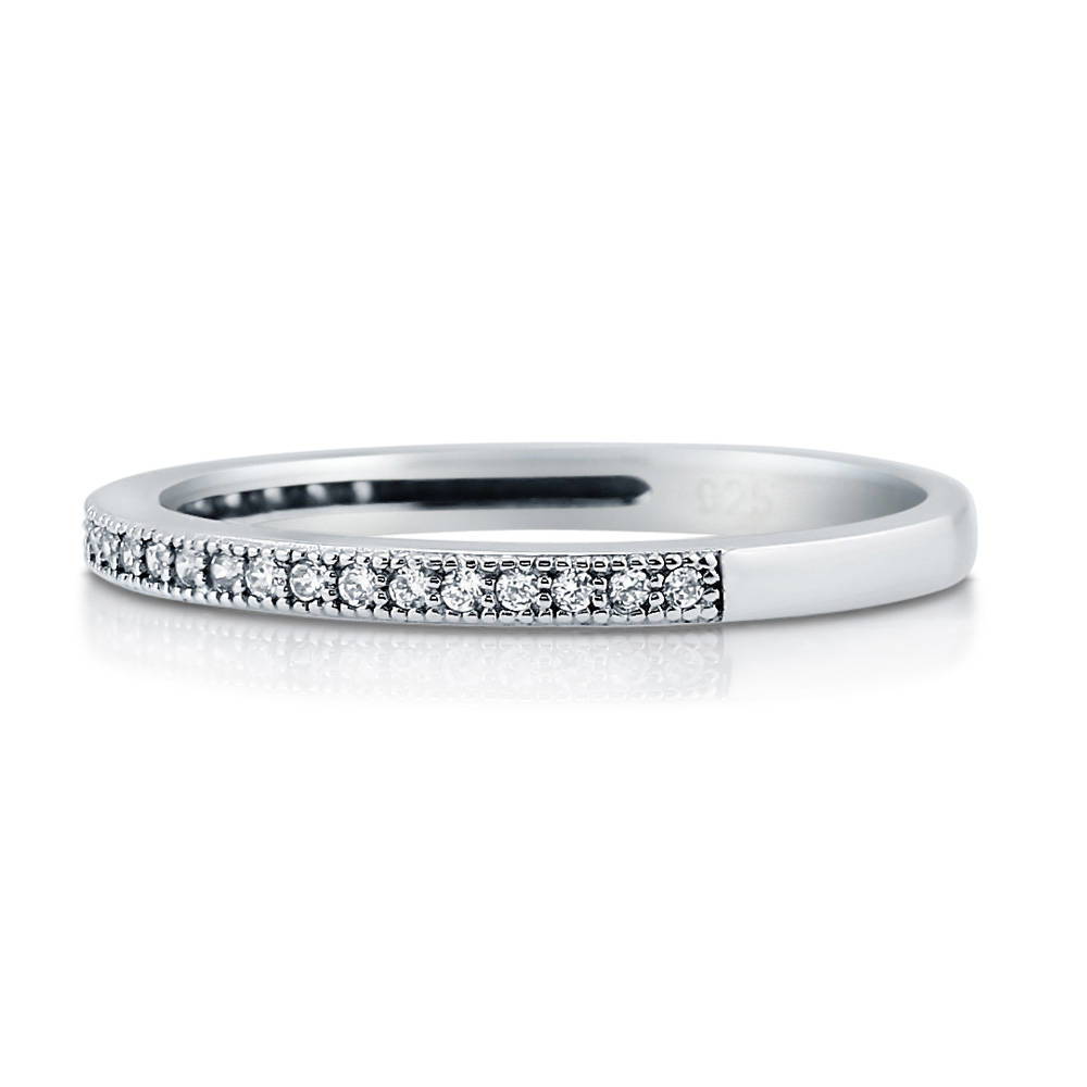 Angle view of Pave CZ Eternity Ring in Sterling Silver, 4 of 5