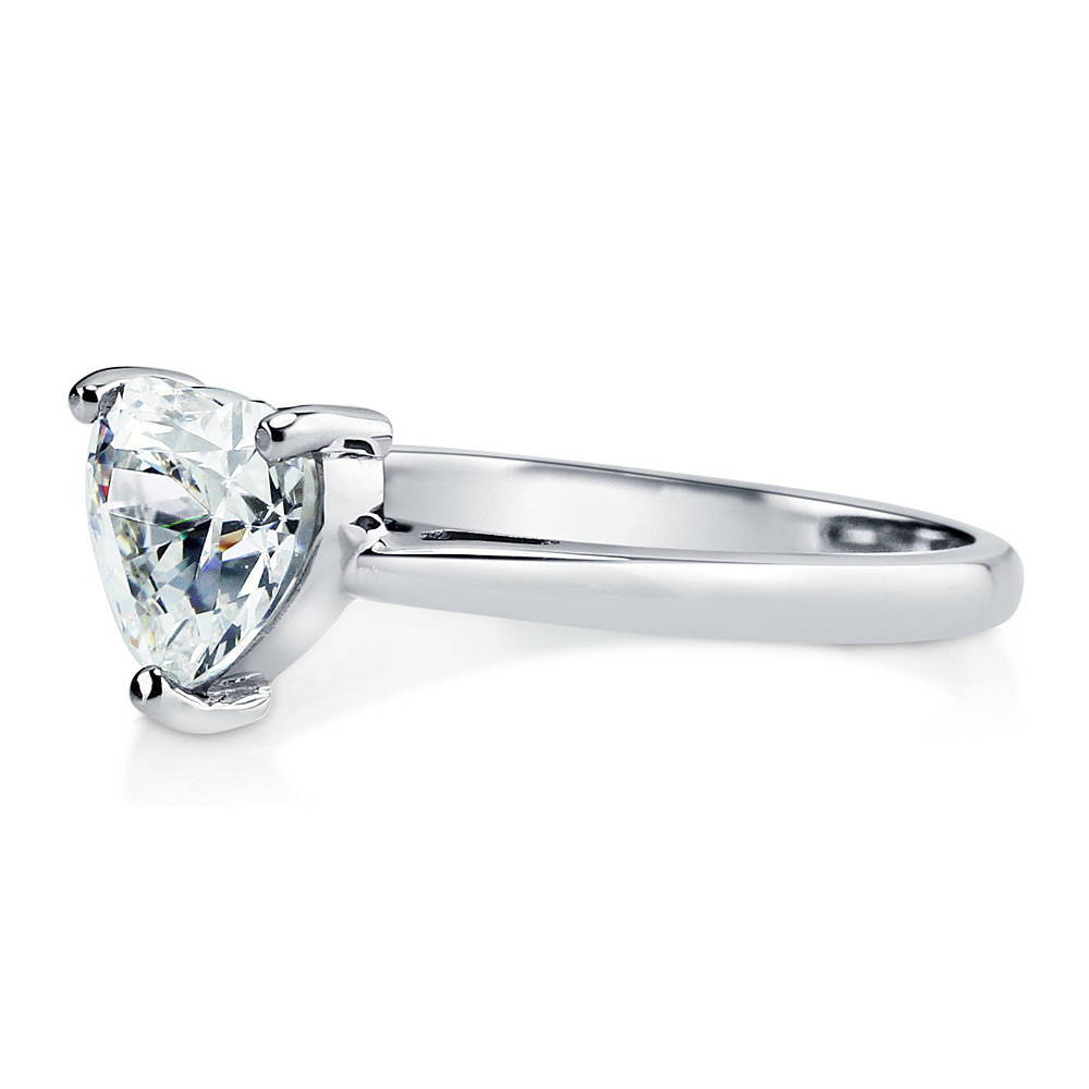 Angle view of Solitaire Heart 1.1ct Heart CZ Ring in Sterling Silver, 5 of 6