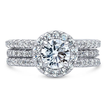 Halo Round CZ Insert Ring Set in Sterling Silver