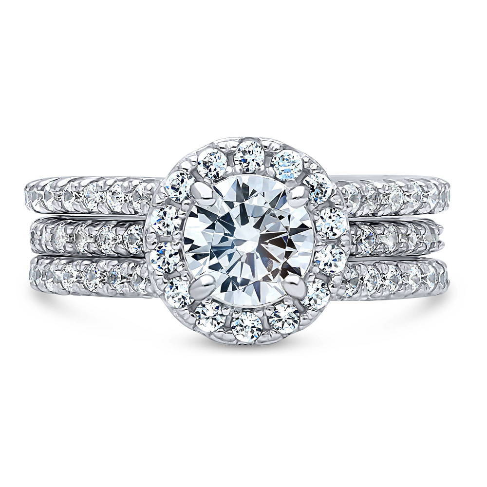 Halo Round CZ Insert Ring Set in Sterling Silver, 1 of 12